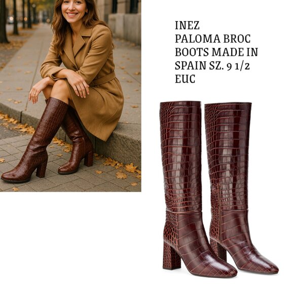 INEZ PALOMA MOCHA CROCO BOOTS SZ. 9 1/2 MADE IN SPAIN EUC - Picture 1 of 6